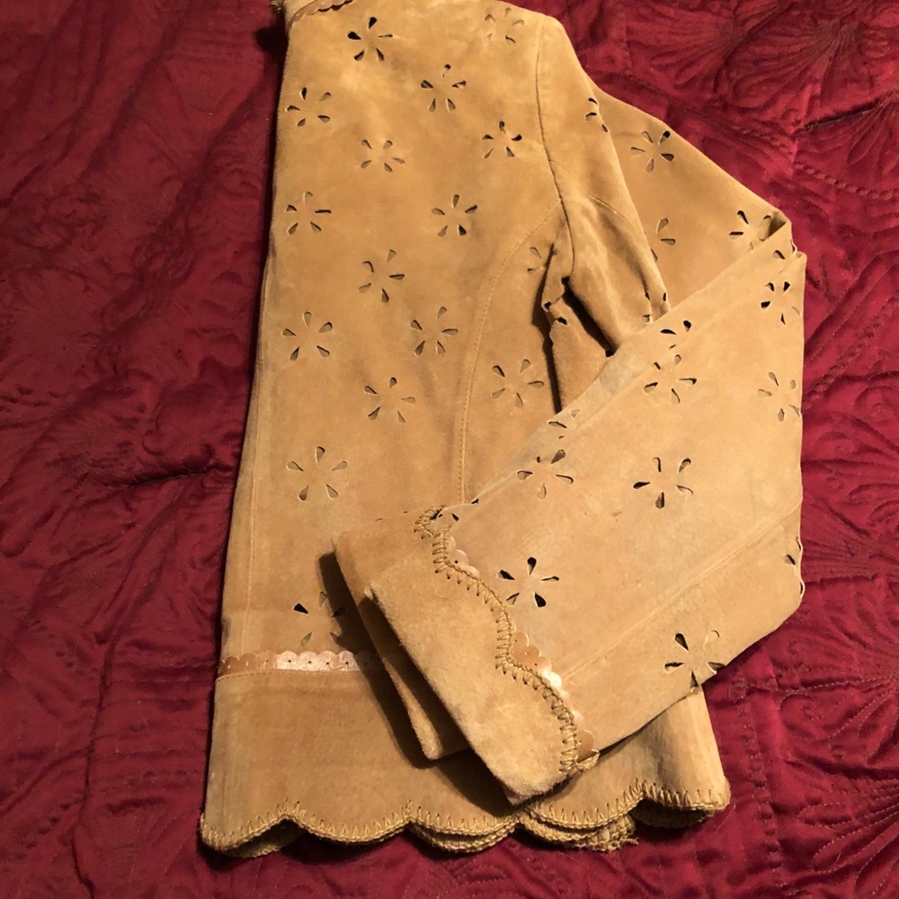 Tan Suede flower detail jacket